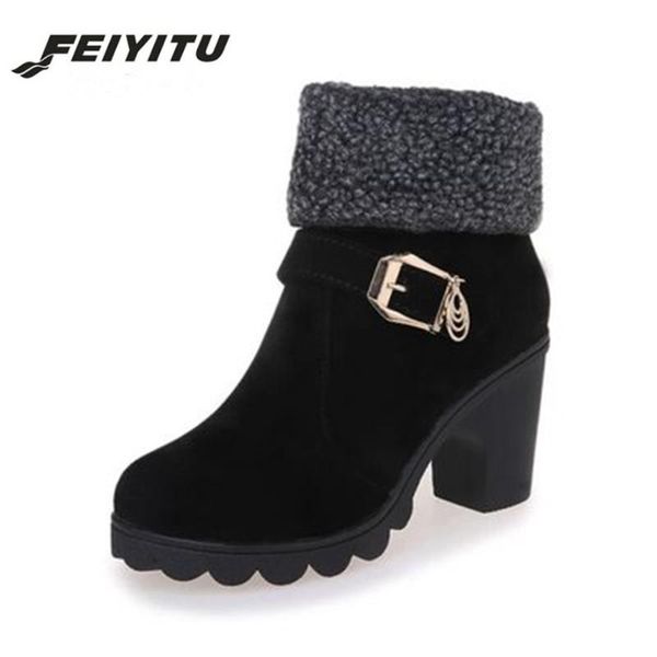 

boots feiyitu 2021 autumn winter women solid lace-up european ladies shoes leather fashion red brown, Black