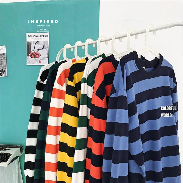 

men's t-shirts hip hop t shirts men long sleeve striped shirt casual tee 2021 streetwear patchwork cotton t-shirt, White;black
