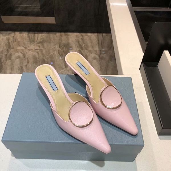 

the latest designer pointed design women's sandals slippers full leather material multicolor classic button jewelry 35-42, Black