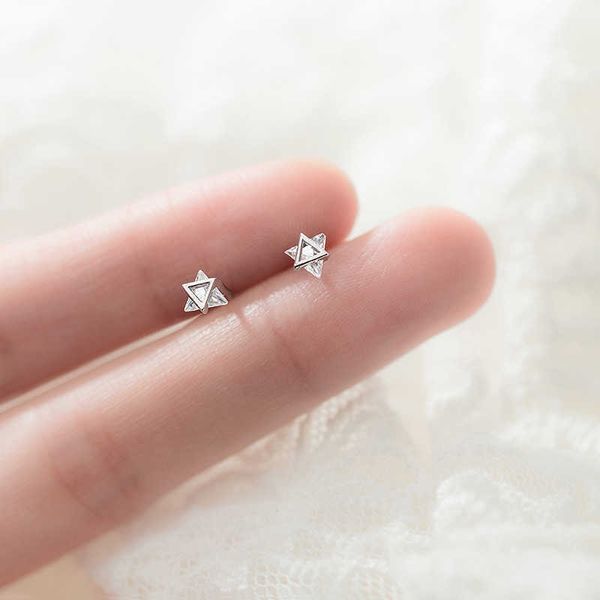 

fashion geometric ear studs for women genuine 925 sterling silver cute tiny triangle stud earring fine jewelry girl gift 210707, Golden;silver