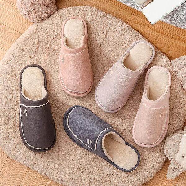 

cotton slippers women's winter indoor lovers thick bottom non-slip warm men's velvet short plush shoes, Black