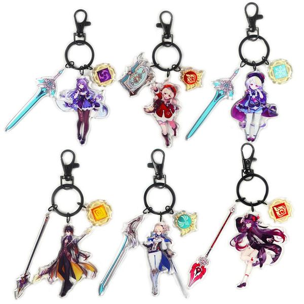 

keychains keychain genshin impact klee morax qiqi hutao jean gunnhildr keqing key chain for women accessories cute bag pendant ring, Silver