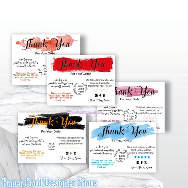

customized pink blue watercolors modern business insert cards thank you for your order card add logo social media greeting