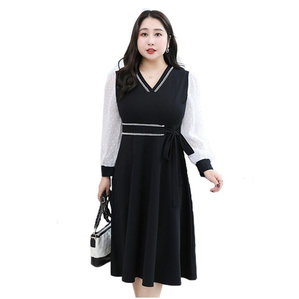

women's dress korean version of large size 2xl-9xl temperament loose thin v-neck black spring feminina lr1028 210531, Black;gray