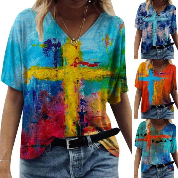 

women's t-shirt vicabo 2021 woman tshirts short sleeve printed summer v neck loose tee womens clothing t shirt, White