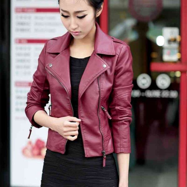 

. 2018 autumn new motorcycle jacket slim short pu women's leather, Black