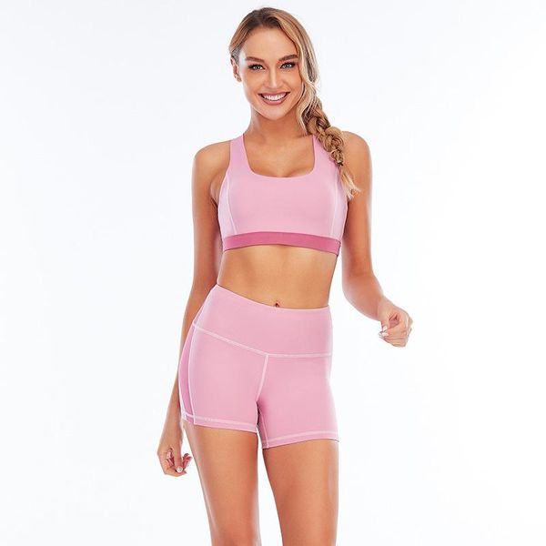 

seamless fitness women yoga set gym 2-piece bras+high waist shorts running sportswear summer athletic outfit