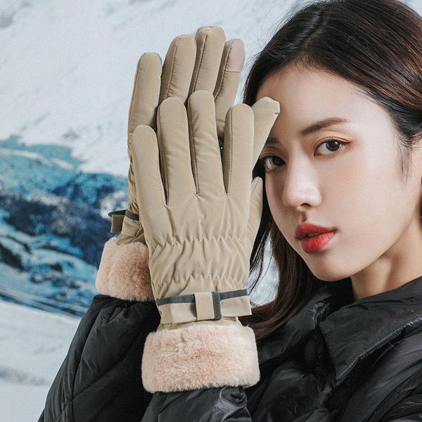 

sports gloves touch screen han qiu winter ladies plus velvet to keep warm cute waterproof and cold-proof cycling, Black