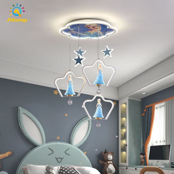 

princess style ceiling pendant lamp star cartoon hanging lights for kit bedroom decoration stepless dimmable bulb