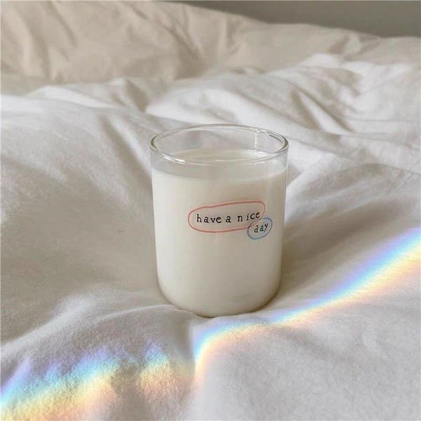 

340ml ins korea glass water bottle office cup fashion coffee mug gift transparent drinkware milk strawberry wine glasses