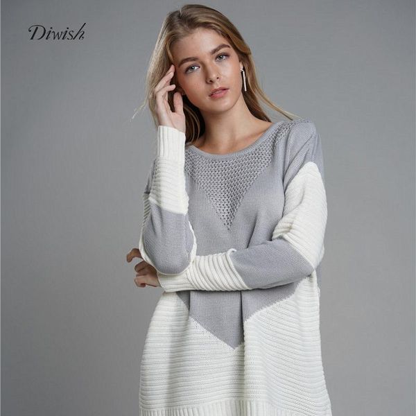 

women's sweaters diwish 3 colors solid loose knitted pullovers women 2021 est autumn winter casual o-neck long sleeve, White;black