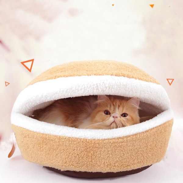 

winter hand wash hamburger shape cat bed room house disassemblability warm small animal puppy pet nest cotton sofa s/l kennels & pens