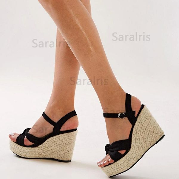 

dress shoes sarairis wedges buckle strap comfy fashion women sandals summer vacation platform modern casual, Black