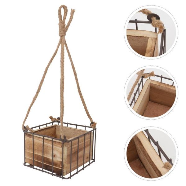 

planters & pots 1pc nordic wooden flower holder wall hanging arranging box with iron rack