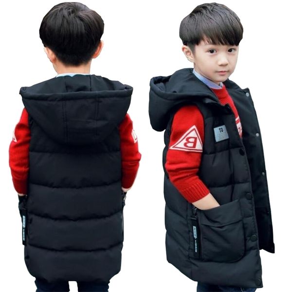 Baby Jungen Weste 2-13T Kinder lange Stil warme Weste Baby Mädchen Frühling Baumwolle gepolsterte Kapuze Kinder Jacke Teenager Schneeanzug 211203