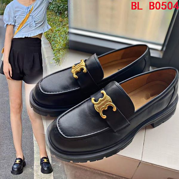 

bl leather shoes 2021 new single versatile metal buckle thick soles one foot british leofaux women b0504, Black