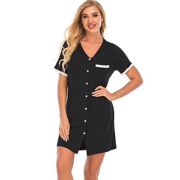 

women's sleepwear ladies nightdress short-sleeved 2021 breathable sleepshirts casual home wear s-2xl, Black;red