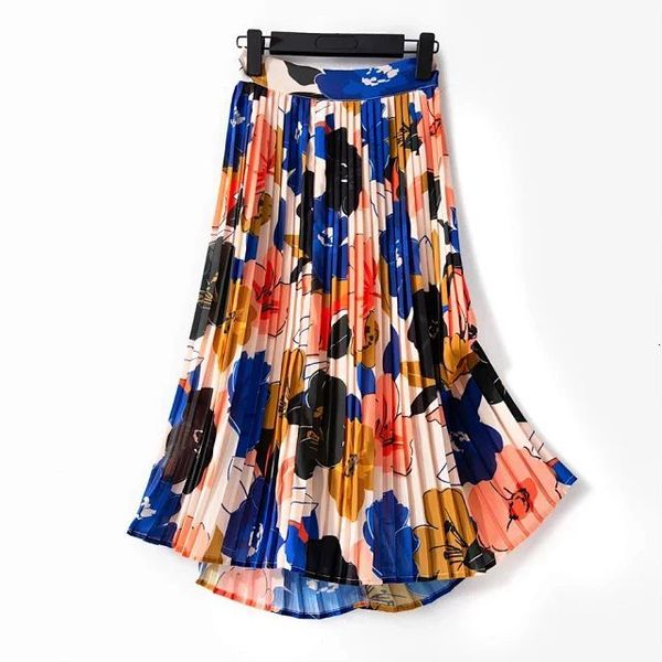 

skirt women high-waist pleated floral print midi lg37, Black