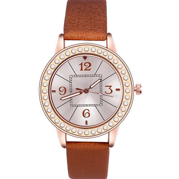 

wristwatches 2021 women's luxury watch leather strap stainless steel quartz wristwatch large dial diamond watches dames horloges, Slivery;brown