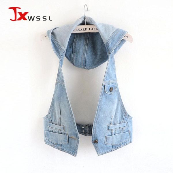 

women's vests 2021 summer fashion hooded waistcoats denim vest women halter sleeveless jean jacket female slim femme coat, Black;white