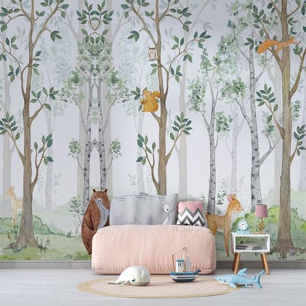 Tapeten Bacal Benutzerdefinierte 3D Wallpaper Wandbilder Tiere Für Kinderzimmer Blatt Und Baum Wandpapier Cartoon 5d Wandbild Wohnkultur