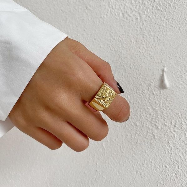 

cluster rings 925 sterling silver ring geometric openwork wide irregular hills big 18k gold for women elegant fine jewelry, Golden;silver