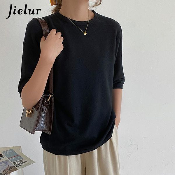 

women's t-shirt basic solid color t-shirts women fashion korean o-neck loose simple knitted tee shirt summer tees harajuku 2021, White