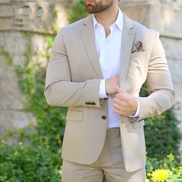 Abiti da uomo beige di lusso italiano 2020 stile classico 2 pezzi da uomo d'affari da ufficio