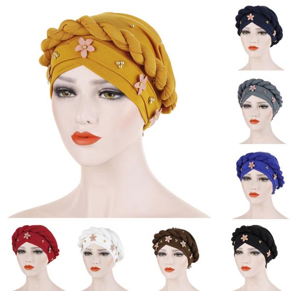 

ethnic clothing muslim women braid turban flower chemo cap hijab bonnet cancer hat hair loss cover beanie islamic head scarf wrap headwear i, Red