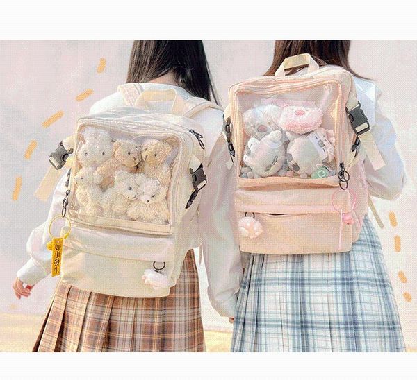 

backpack kawaii lolita bag ita clear for teenage girls schoolbag ladies transparent red canvas itabag h207