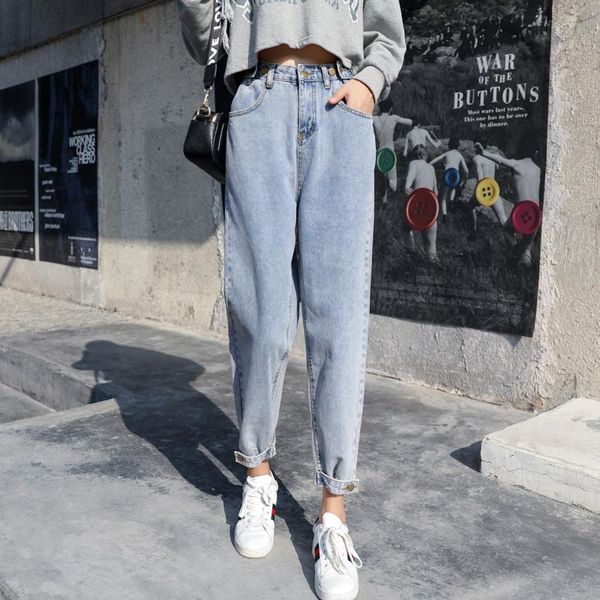 

women's jeans women 2021 fashion brand black white blue harem pants washed denim female spring summer loose casual k30