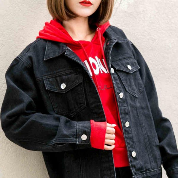 

fashion spring autumn jeans jacket bf style women black denim coats outerwear female loose casual long sleeve jackets sf841 women's, Black;brown