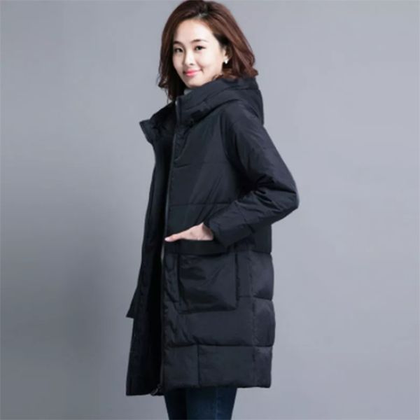 

autumn and winter parka jacket women plus size women's cotton-padded clothes mid-length loose fashion wild coat female 210819, Black