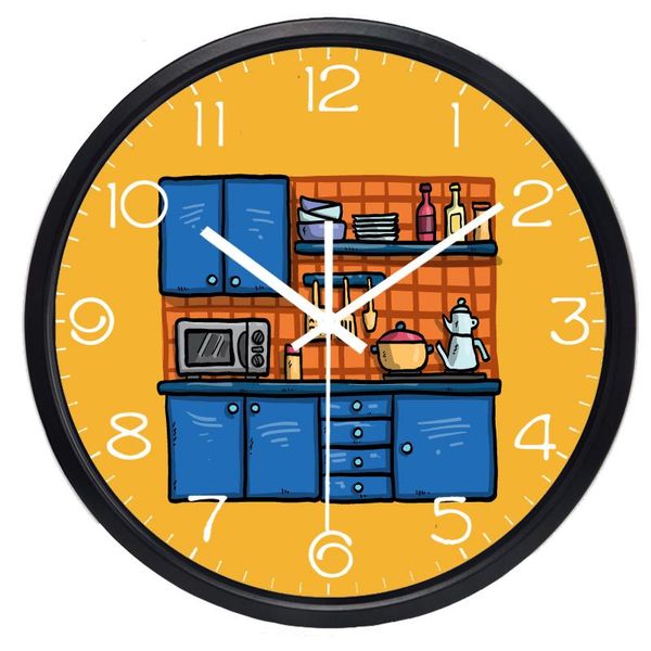 

wall clocks cartoon kitchen clock fashion silent living room decor seat home decoration metal frame and glass