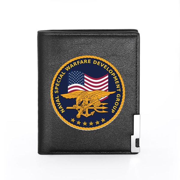 

fashion united states navy seals pu leather men women short wallet id holder purse wallets, Red;black