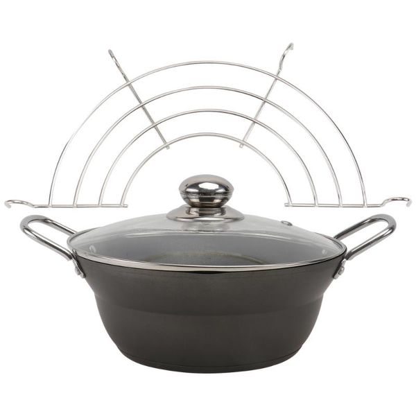 

pans 1 set japanese style deep fryer pan household frying pot with oil drainer rack