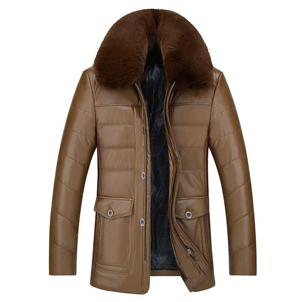 

men's jackets winter plush fur coat male middle aged big hair collar father's leather jacket 40-55 and elderly pu 2, Black;brown