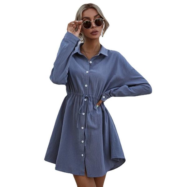 

casual dresses autumn style lapel shirt long-sleeved loose dress women, Black;gray