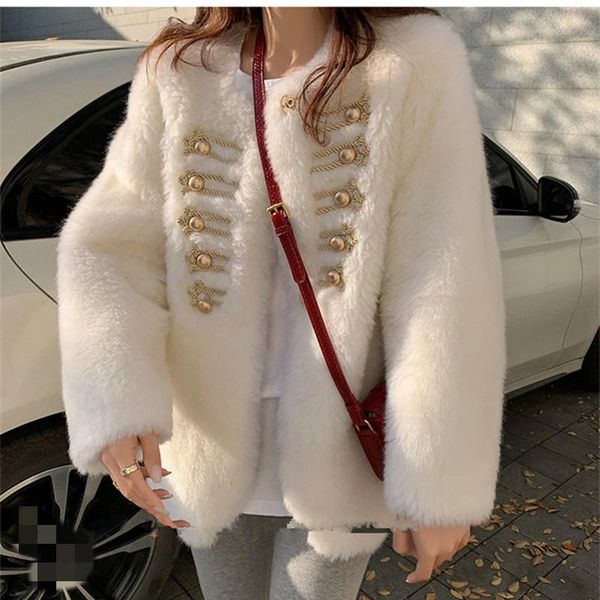 

women's fur & faux 2021 winter fashion female coat thicken loose women outerwear solid color casual ladies overcoat t1415, Black