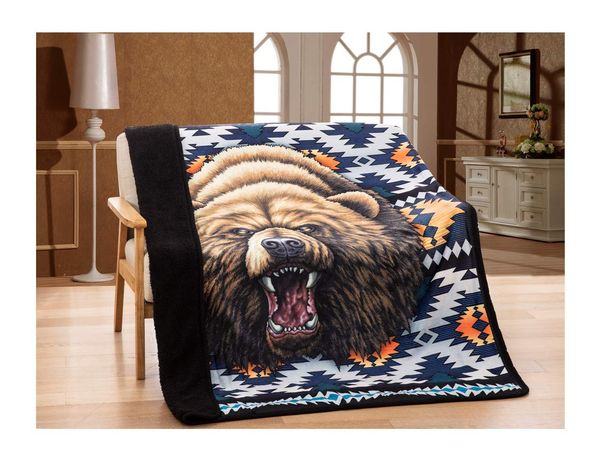 

signature designs licensed throw blanket with sherpa lining (bear tribal)