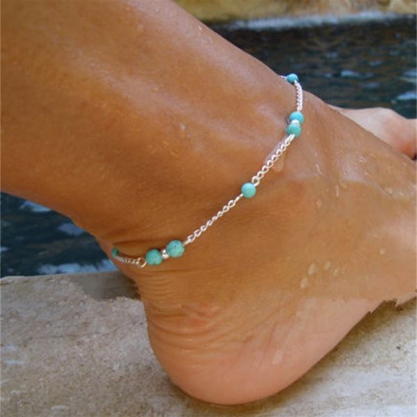 

women anklets fashion gold silver plated anklet jewelry summer vintage blue beads alloy chain, Red;blue