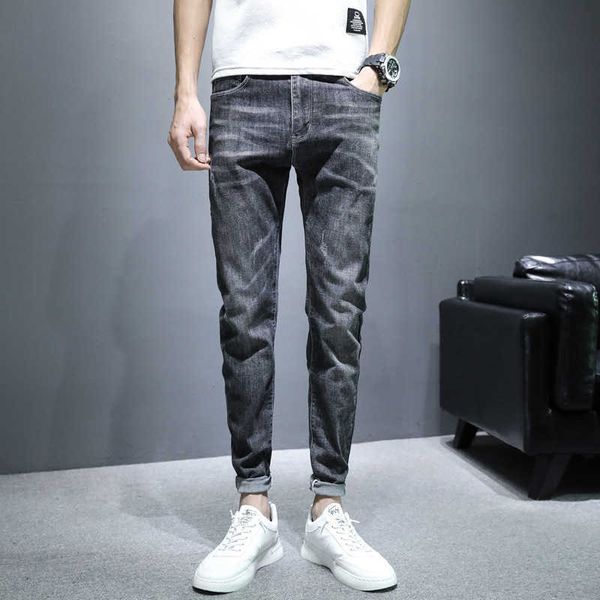 

spring 2021 men's jeans slim fit small leg loose pants korean fashion casual, Blue
