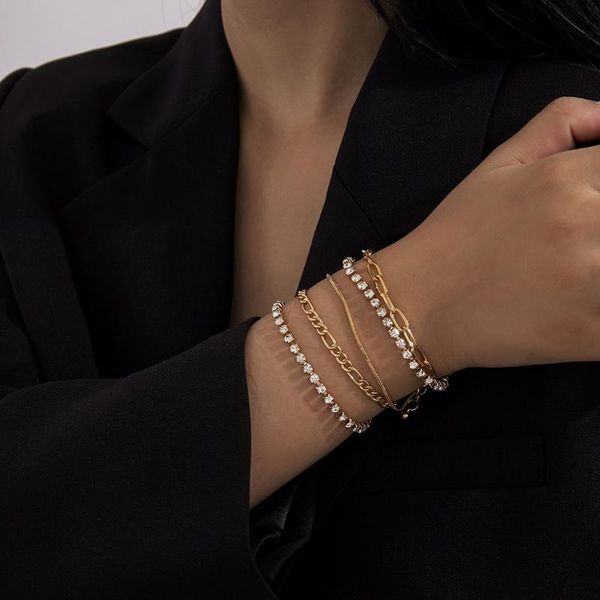 

simple crystal twist chain bracelet set for women vintage geometry charm bracelets bangles fashion casual jewelry gifts link,, Black