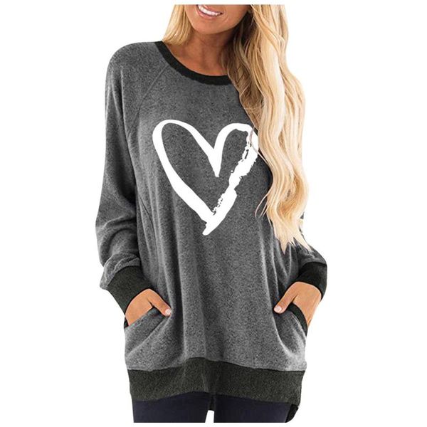 

women's hoodies & sweatshirts pullover sweatshirt heart printed long sleeve one shoulder autumn winter sweat shirts woman casual wh, Black