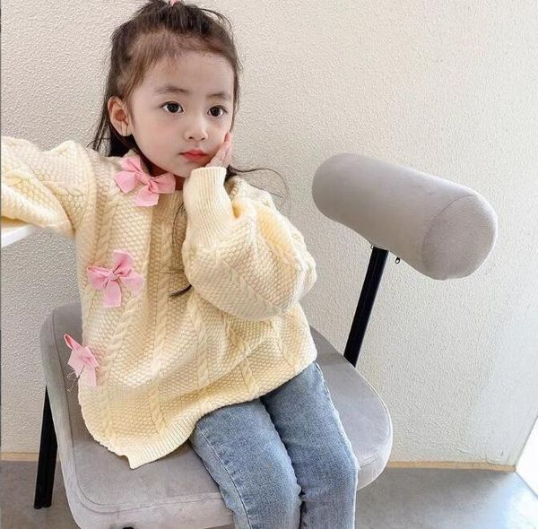 

pullover 2021 girls boys knitted bow sweater winter full sleeve fashion kids 4-9 years pw366, Blue