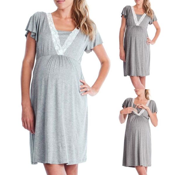 

maternity dresses womens mother lace pregnants nursing baby for pajamas dress summer plus size causal, White