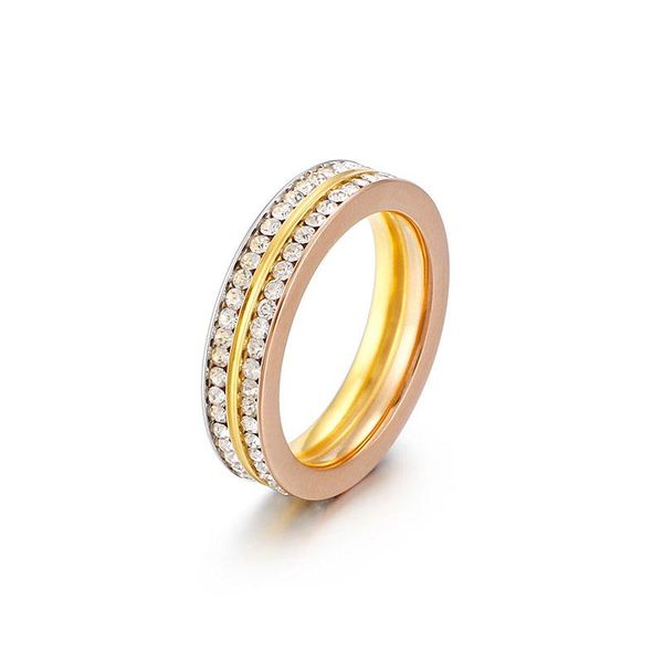 

wedding rings double row cubic zirconia ring fashion engagement stainless steel anniversary jewelry gift for women, Slivery;golden
