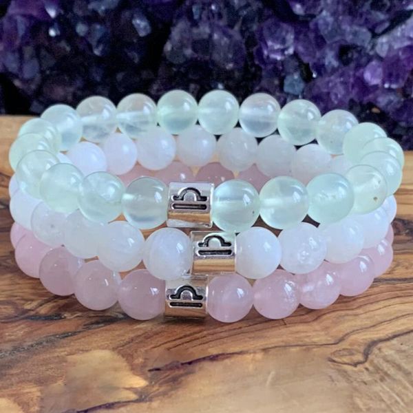 

beaded, strands manyue arrival libra zodiac stack bracelet set women`s rainbow moonstone yoga mala spiritual balance, Black