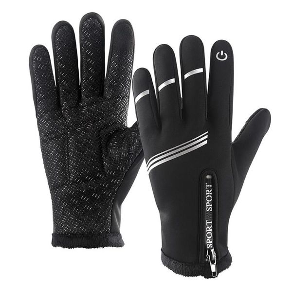 

cycling gloves 2021 touch screen windproof warm non-slip full finger men women winter, Black
