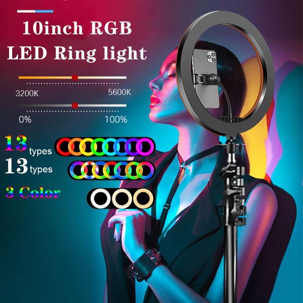 

inch led rgb ring light usb selfie video lamp kit with tripod remote control for pography makeup studio live youtube flash heads